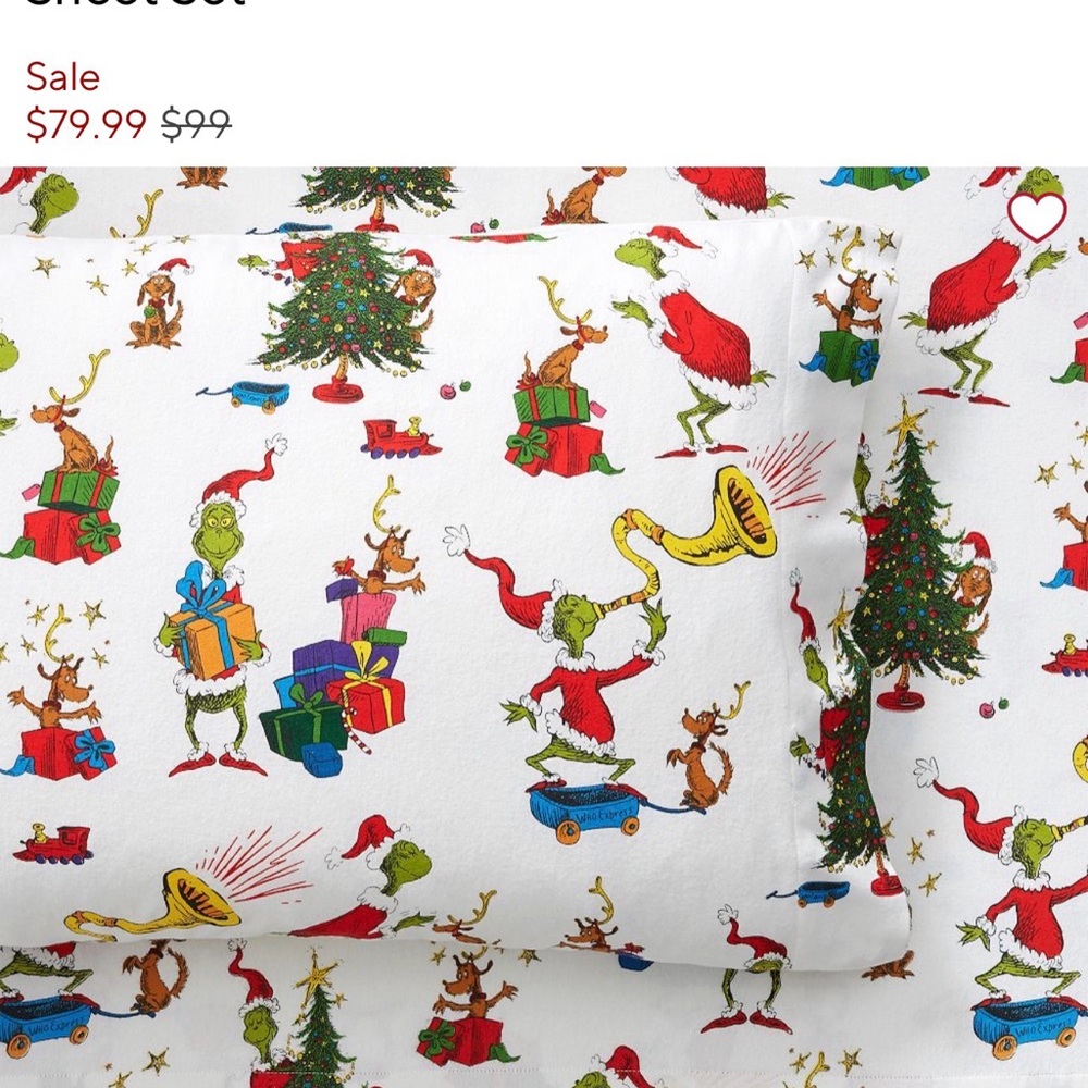 Pottery barn Dr. Seuss Grinch twin sheet set and pillow. Like new! - Picture 7 of 8